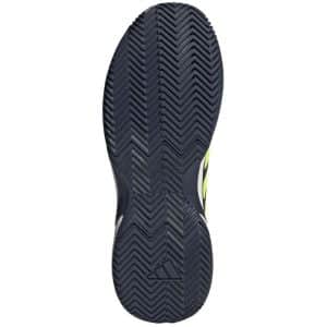 Detalle de la suela Parte trasera de las zapatillas Adidas GameCourt en color azul y verde.